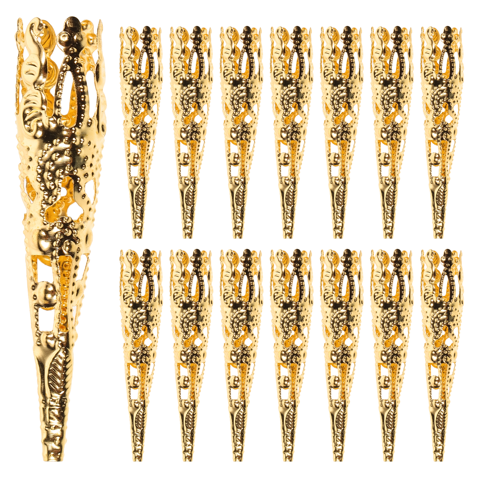 Eease 100PCS Long Trumpet Flower Holder 5-Petal Iron Bead Cones Filigree Beads Caps DIY Crafting Earring Jewelry Making (Golden)